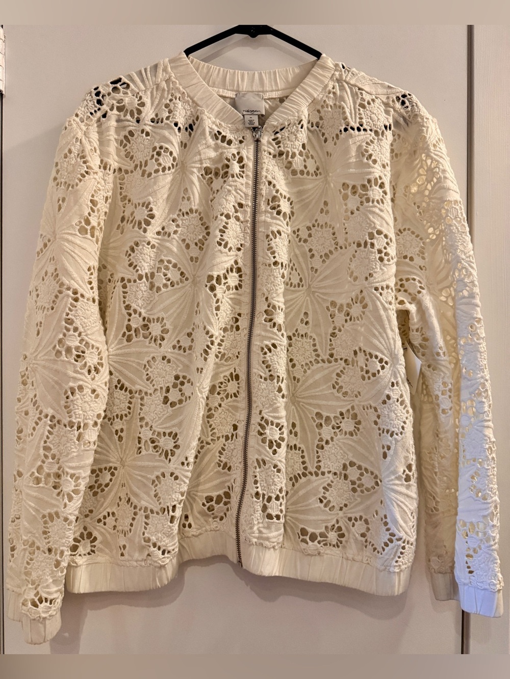 NORDSTROM / HALOGEN Lace Bomber Jacket Cream US XL NWT